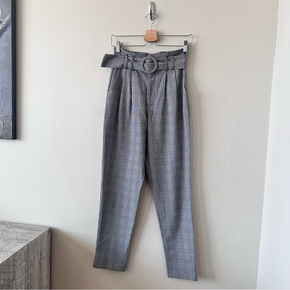 ZARA Plaid Pleated High Waist Paperbag Pants Belt (Size:XS) - Picture 5 of 10